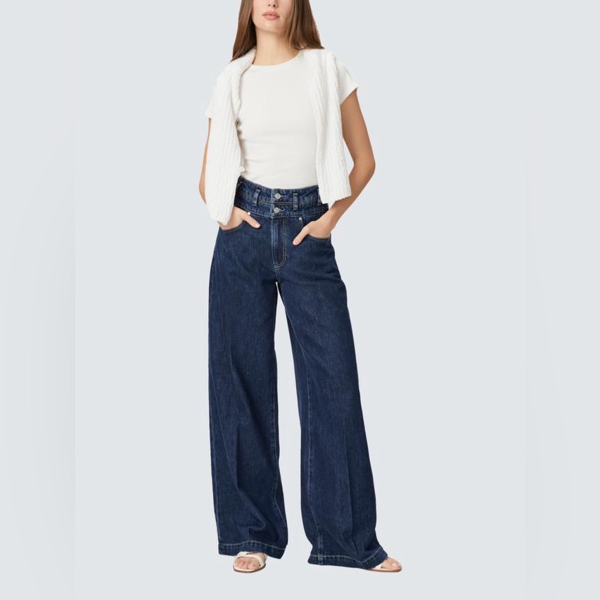 Paige Portia High Rise Wide Leg Double Waistband Jeans In Michiru